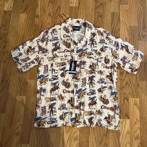 Wrangler Cream and Brown Casual Button Down Shirt